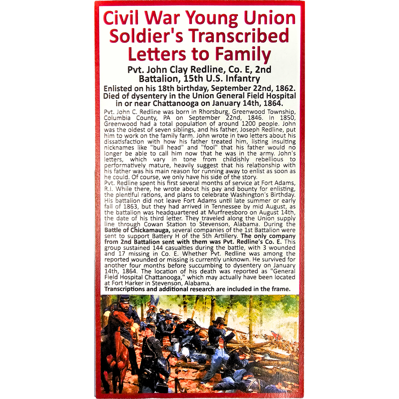 Civil War Young Union Soldier Letters to Family | Framed Transcribed Archive Display