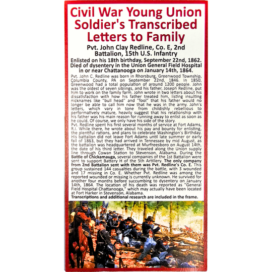 Civil War Young Union Soldier Letters to Family | Framed Transcribed Archive Display