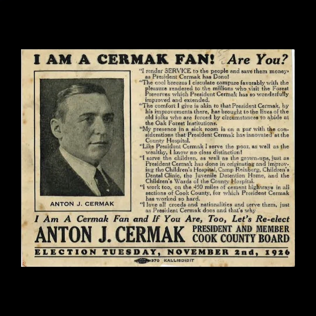 Original Anton J. Cermak Re-election Ad