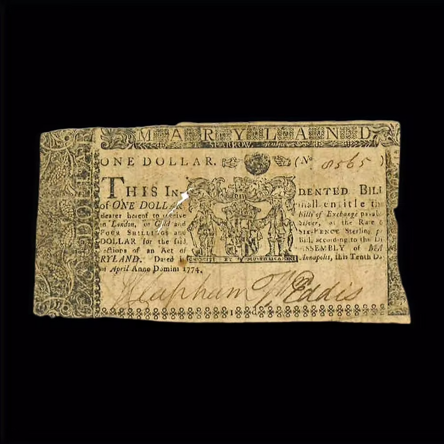 1774 Maryland Colonial Currency – British $1 Dollar, King George III Era