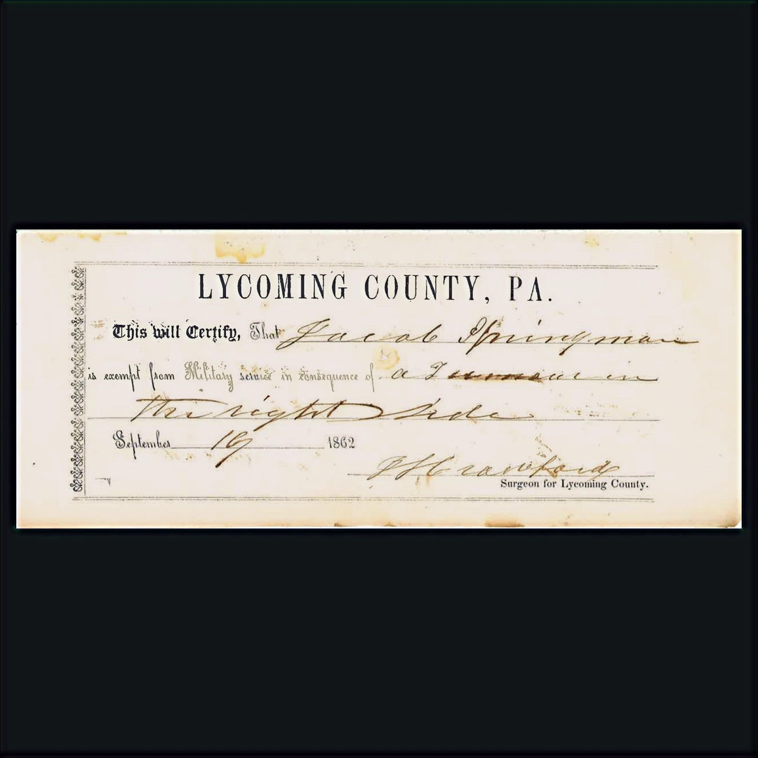 Civil War Era Military Exempt Slip - Quack Doctor Slip