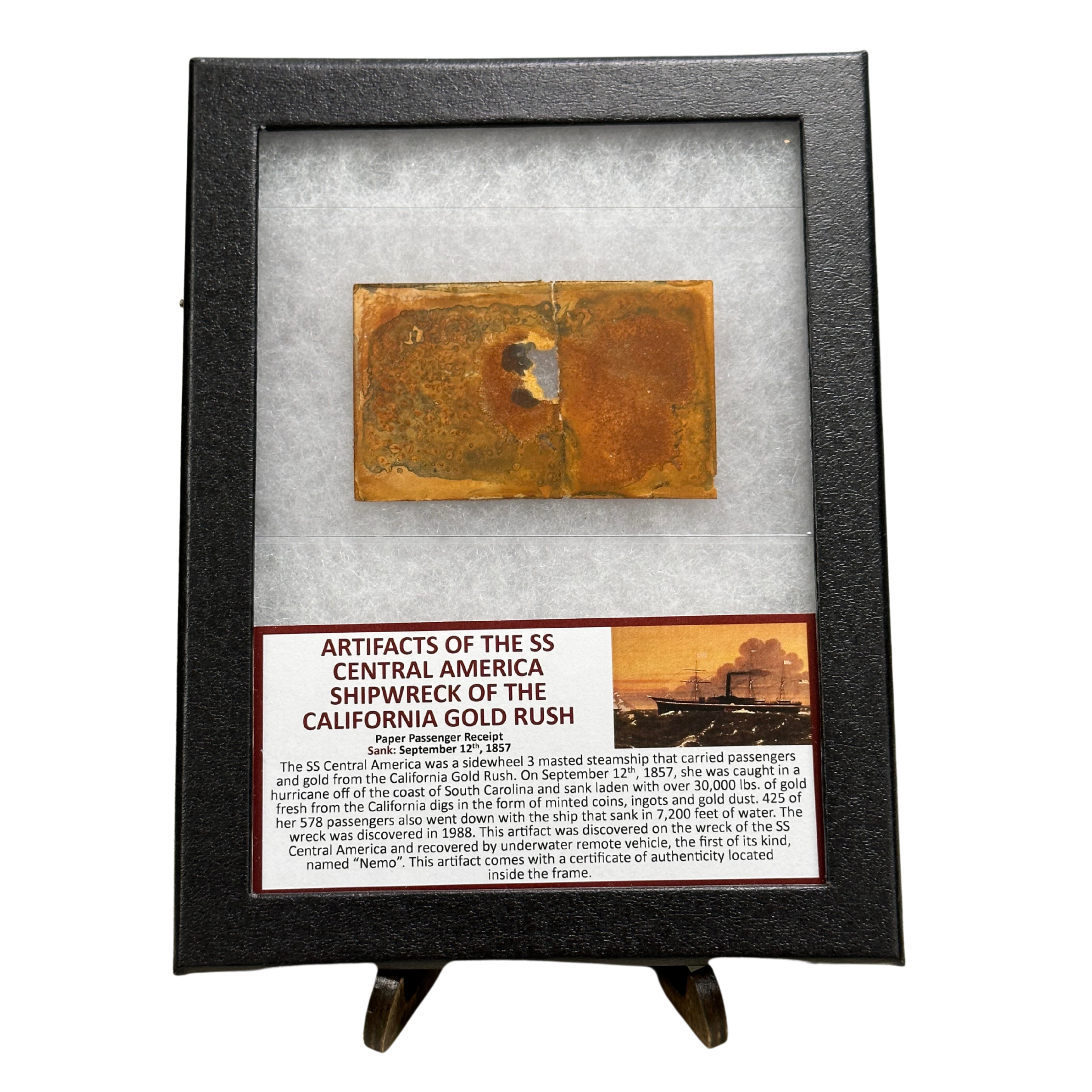 Paper Passenger Receipt Artifact from the SS Central America Shipwreck