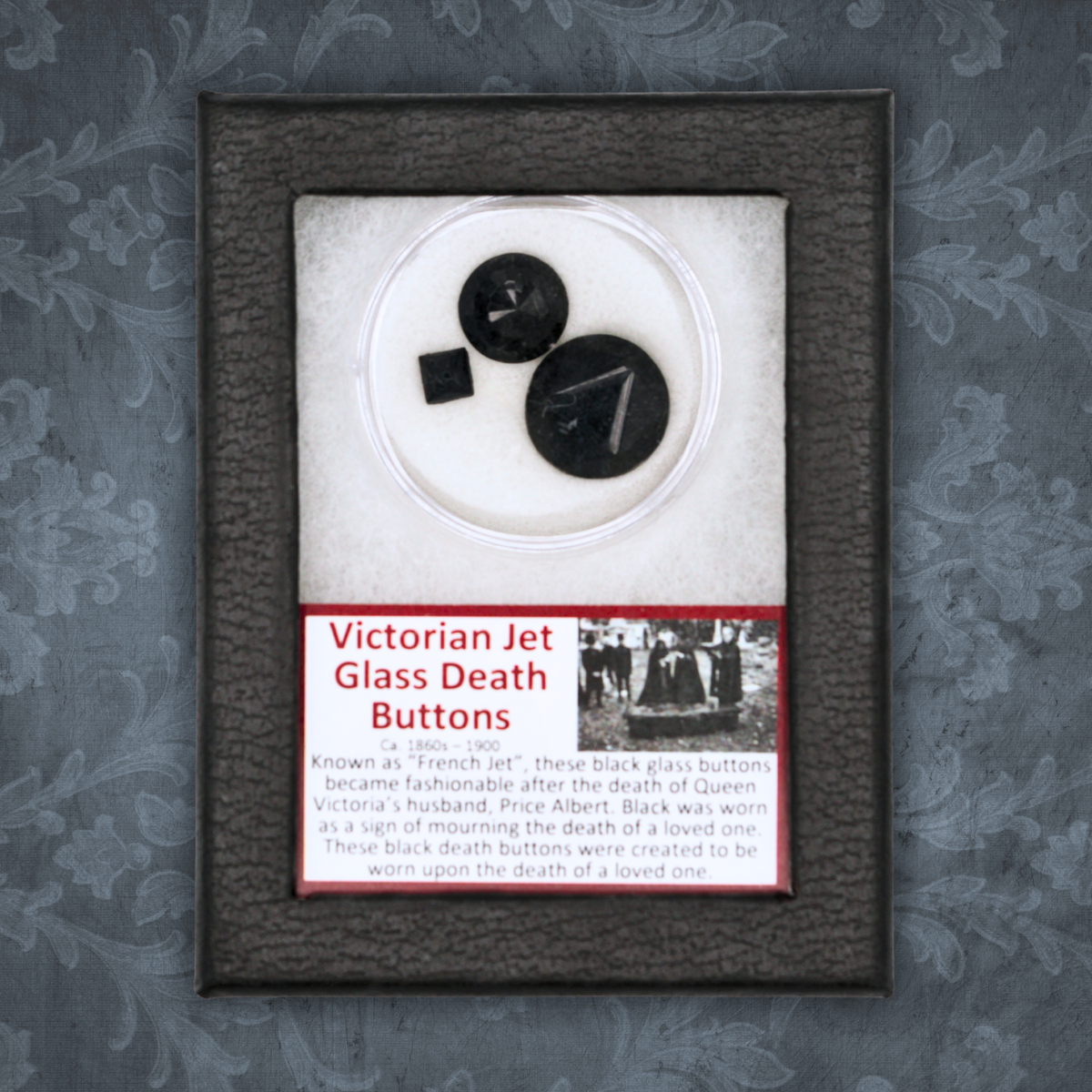 Victorian Jet Glass Death Buttons Display