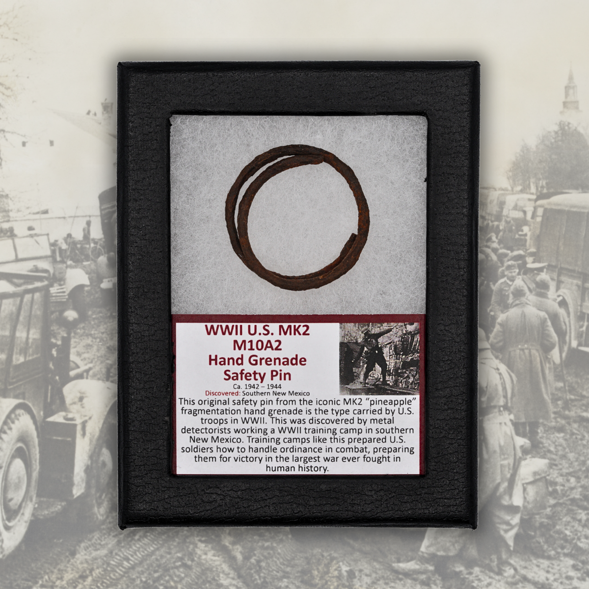 WWII U.S. MK2 M10A2 Hand Grenade Safety Pin Display