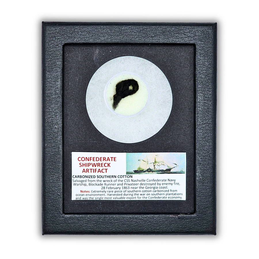 Confederate Shipwreck Artifact Display - Carbonized Southern Cotton