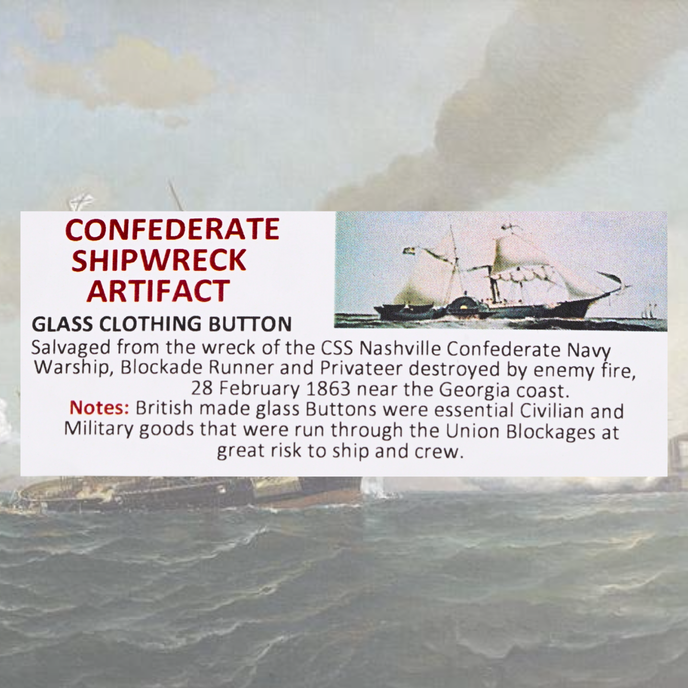 Confederate Shipwreck Artifact - Glass Clothing Button