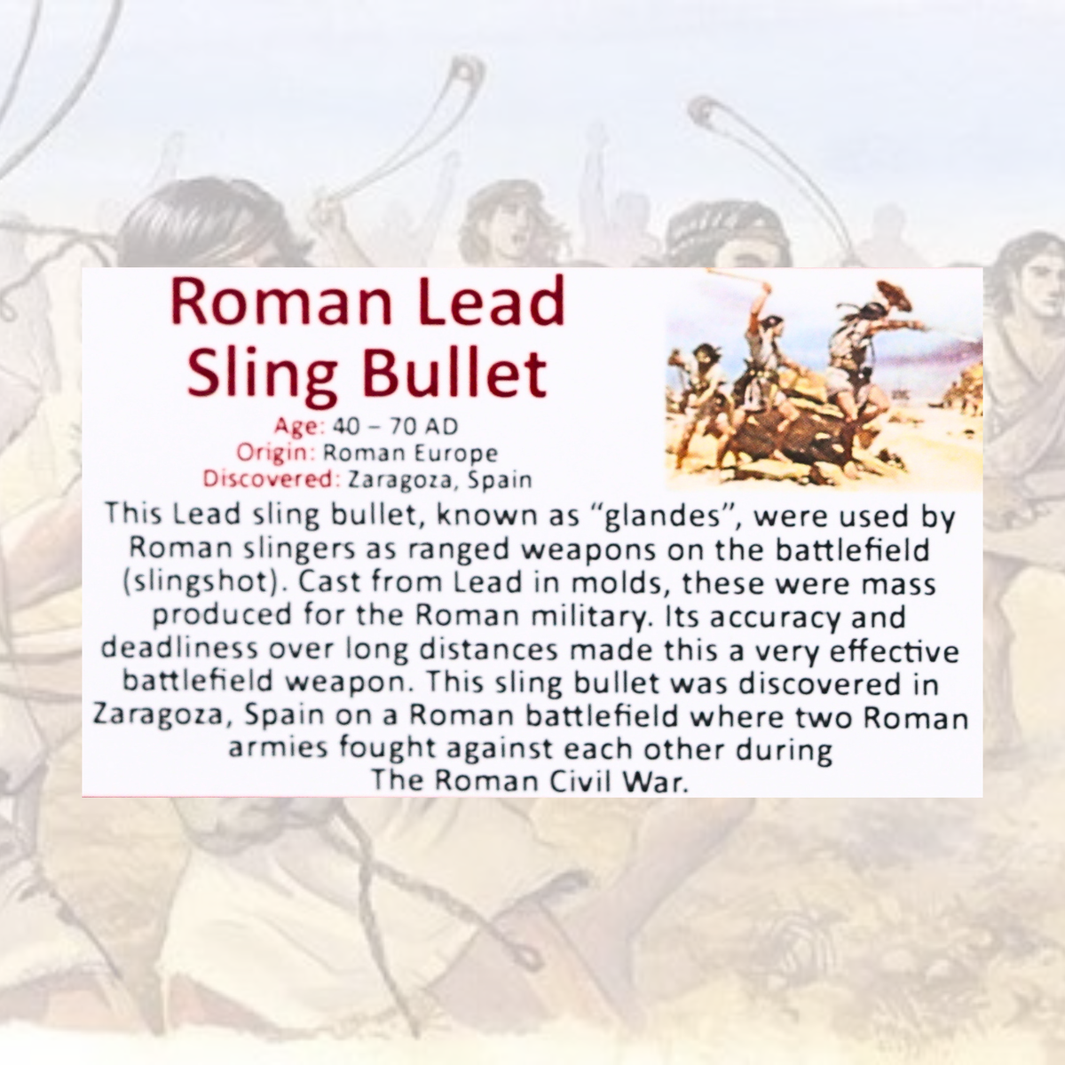 Roman Lead Sling Bullet Display