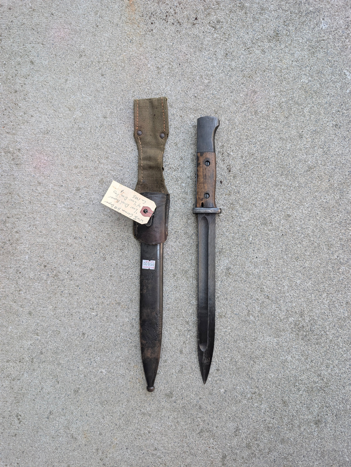 WWII German S84/98 Mauser “Last Ditch” Bayonet with Scabbard and Frog