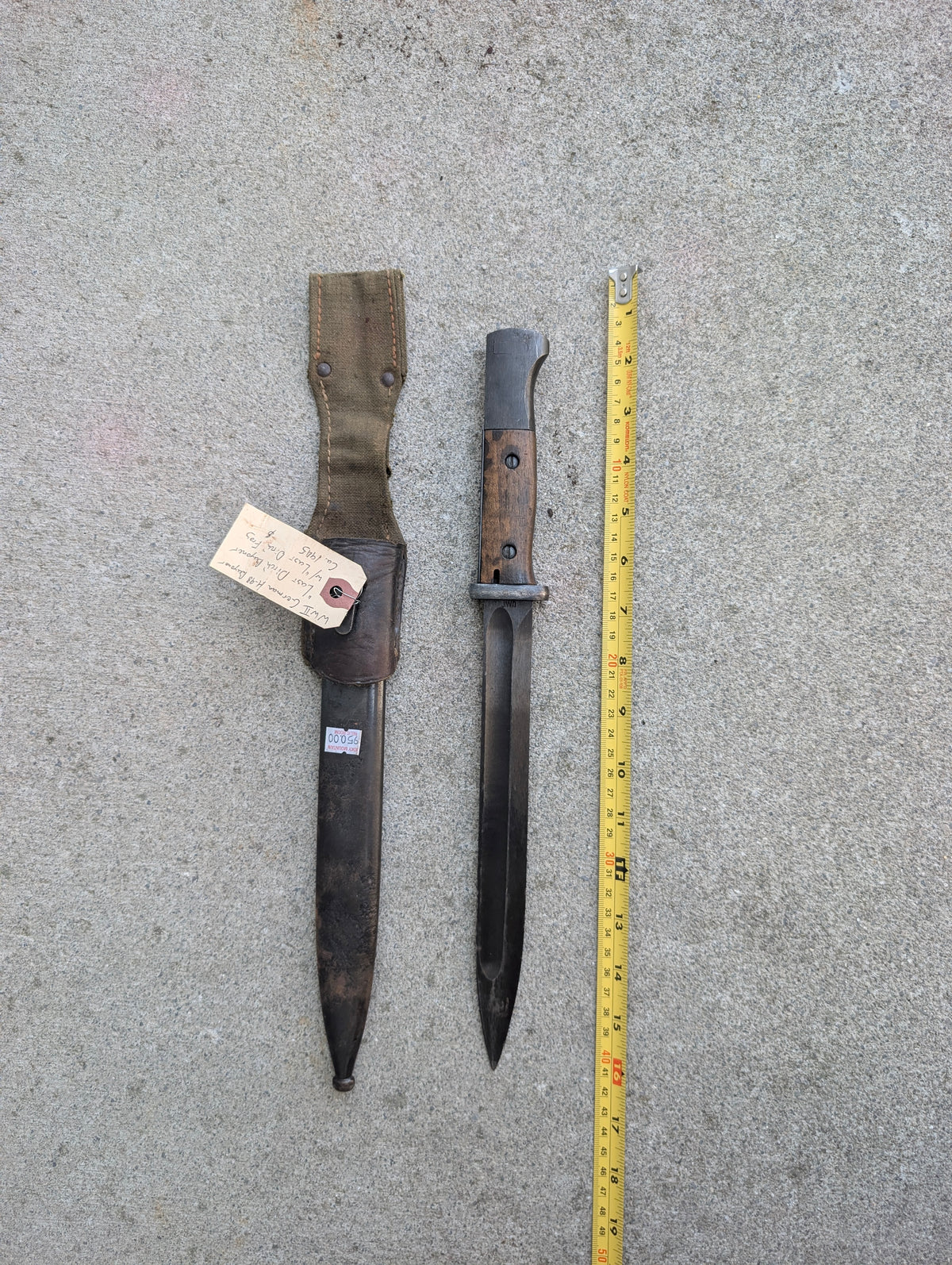 WWII German S84/98 Mauser “Last Ditch” Bayonet with Scabbard and Frog