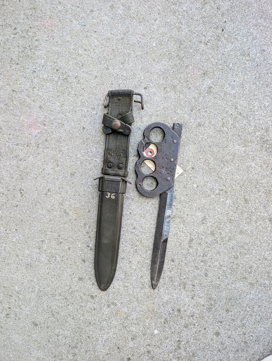 WWII U.S. Theater-Made Knuckle Fighting Knife with M8 Scabbard