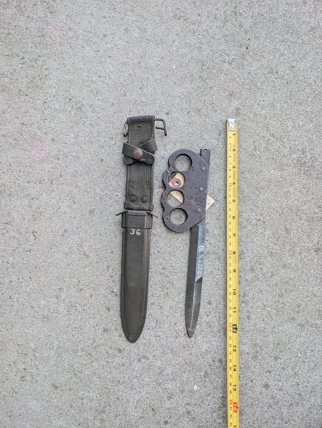 WWII U.S. Theater-Made Knuckle Fighting Knife with M8 Scabbard