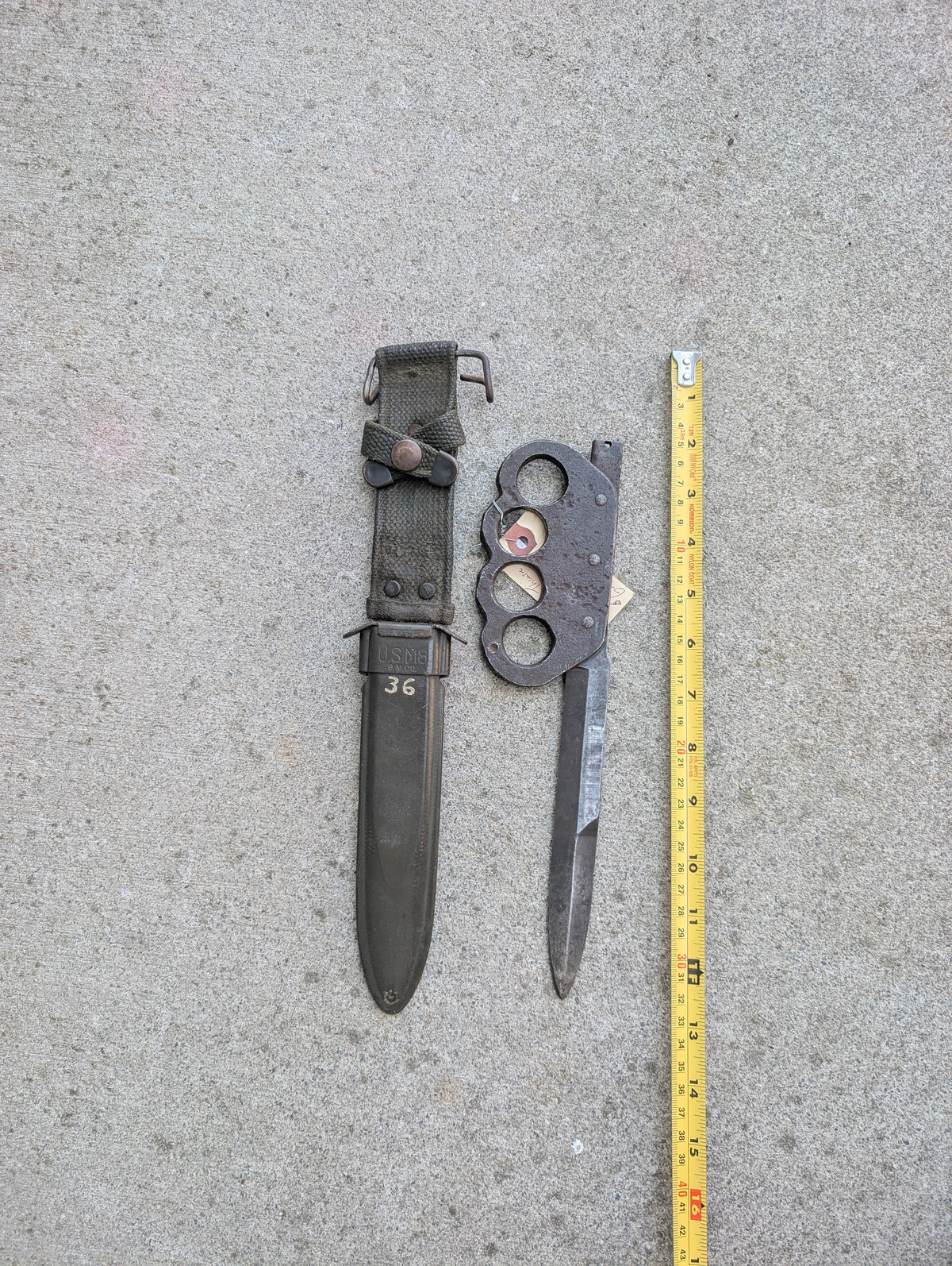 WWII U.S. Theater-Made Knuckle Fighting Knife with M8 Scabbard