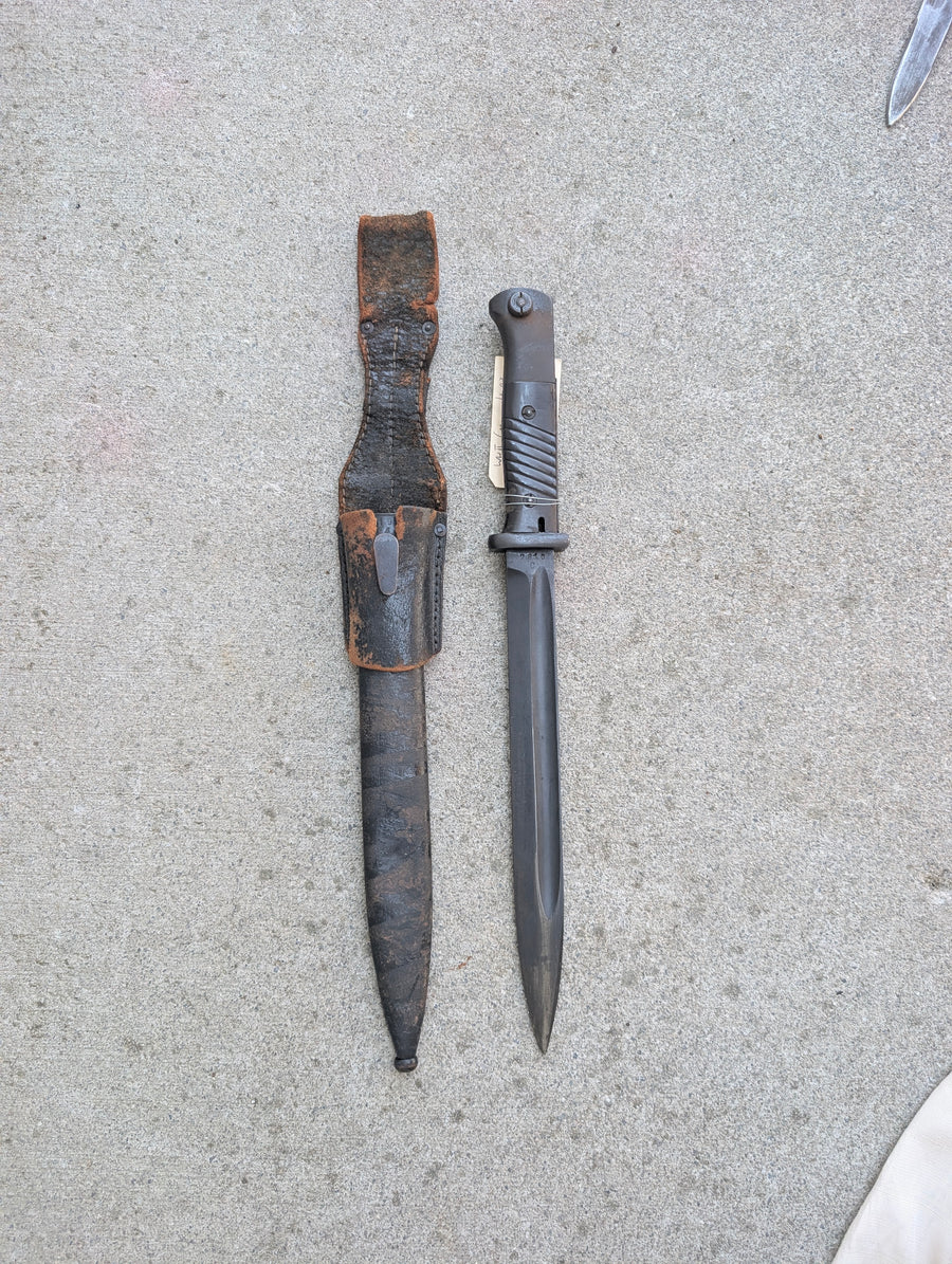 WWII German KS98 Dress Bayonet with Scabbard and Leather Frog