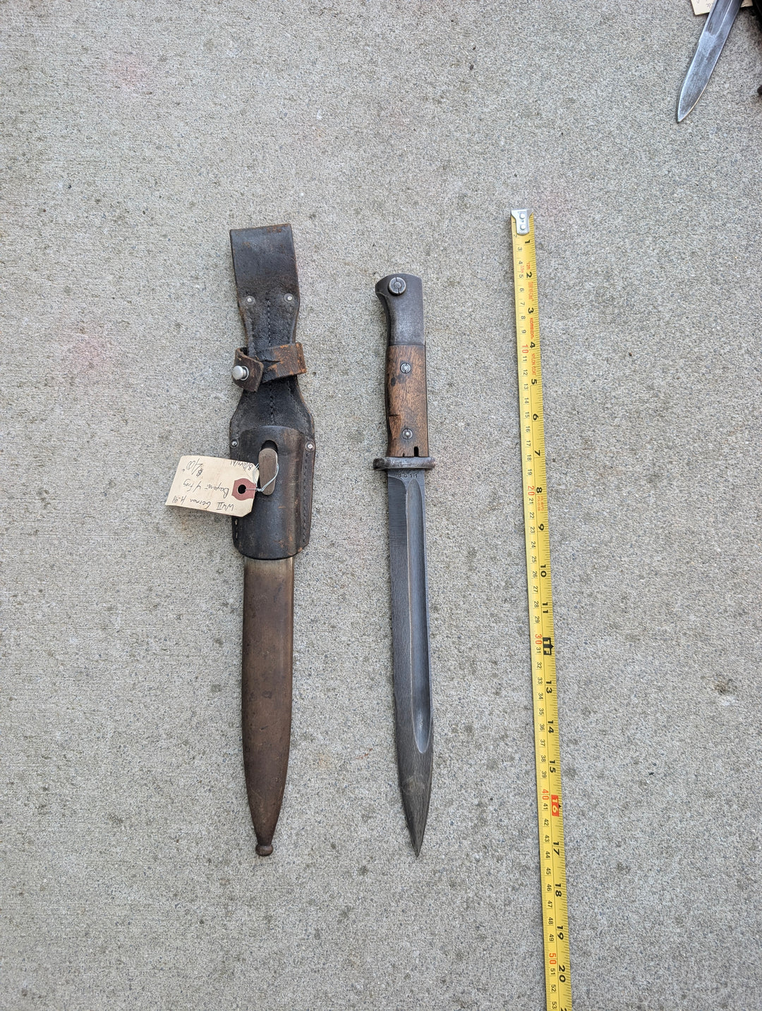 WWII German S84/98 III K98 Bayonet with Scabbard and Leather Frog