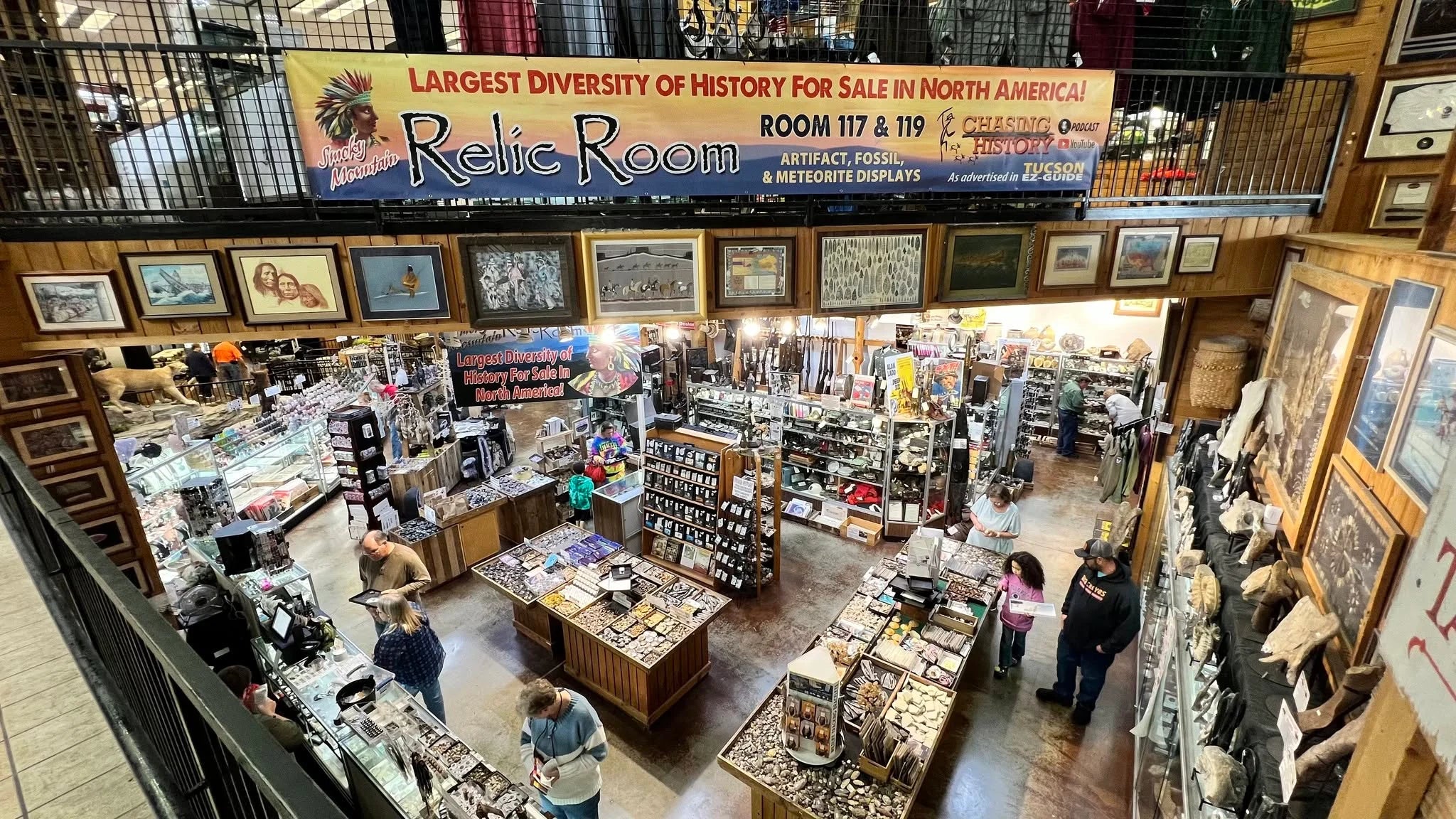 View across the Smoky Mountain Relic Room inside Smoky Mountain Knife Works